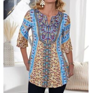 Soft Surroundings Multicolor Embroidered Fifi Top Size Small